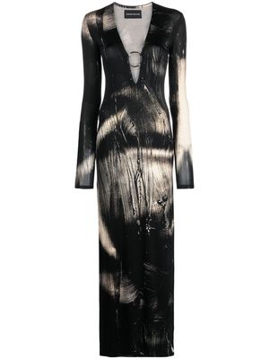 Louisa Ballou Long Helios motif-print dress - Black
