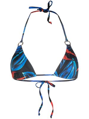 Louisa Ballou mini Ring leaf-print bikini top - Black