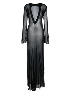 Louisa Ballou plunging neck semi-sheer maxi dress - Black
