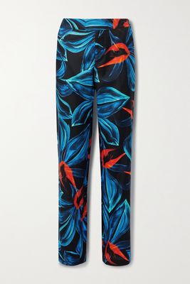 Louisa Ballou - Printed Cotton And Silk-blend Twill Straight-leg Pants - Blue