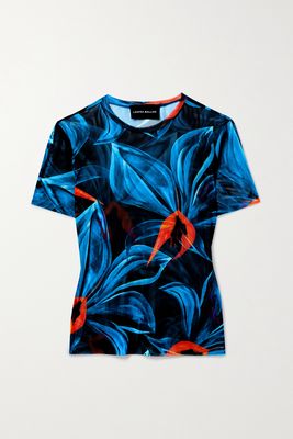Louisa Ballou - Printed Stretch-mesh T-shirt - Blue