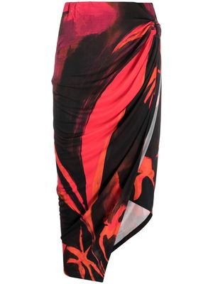 Louisa Ballou Queen's Gambit-print wrap midi skirt - Red