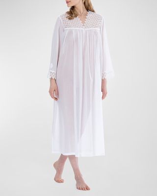 Louise 3 Ruched Lace-Yoke Nightgown