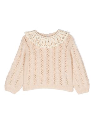 Louise Misha crochet-knit collar jumper - Neutrals