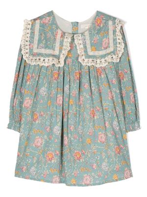 Louise Misha crochet-trim floral-pattern dress - Blue