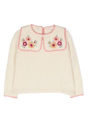 Louise Misha Cyrella floral-embroidered jumper - Neutrals