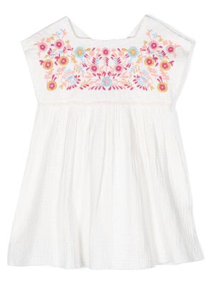 Louise Misha floral-embroidered dress - White