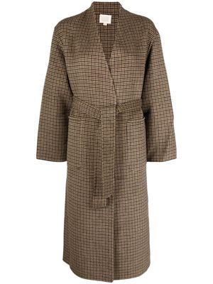 Louise Misha herringbone-pattern tied-waist coat - Brown