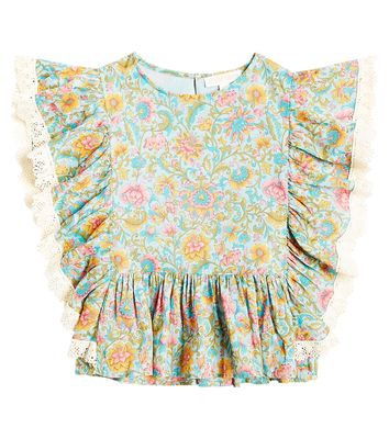 Louise Misha Ines floral lace-trimmed cotton top
