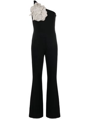 Loulou floral-appliqué one-shoulder jumpsuit - Black
