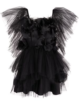 Loulou floral appliqué tulle minidress - Black