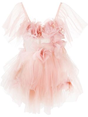 Loulou floral appliqué tulle minidress - Pink
