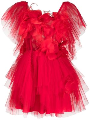 Loulou floral appliqué tulle minidress - Red