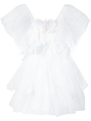 Loulou floral appliqué tulle minidress - White