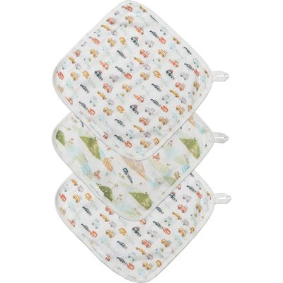 Loulou Lollipop Assorted 3-Pack Baby Washcloths in White Cars 