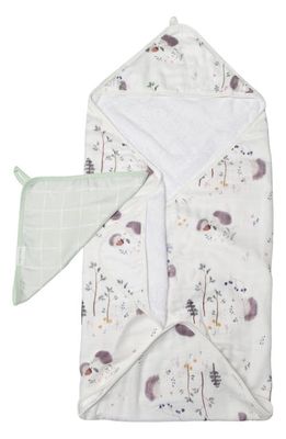 Loulou Lollipop Hedgehog Print Muslin Hooded Towel & Washcloth Set in White