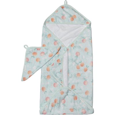 Loulou Lollipop Print Muslin Hooded Towel & Washcloth Set in Multi Blue 