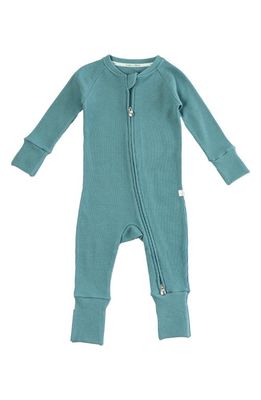 Loulou Lollipop Waffle Knit Fitted One-Piece Pajamas in Smoke Blue