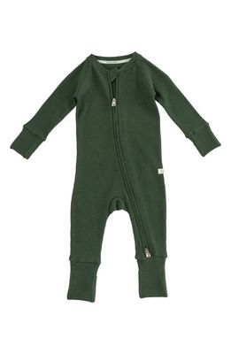 Loulou Lollipop Waffle Knit Fitted One-Piece Pajamas in Spruce Green