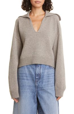 Loulou Studio Aksi Collar Crop Wool & Cashmere Polo Sweater in Ashes Melange