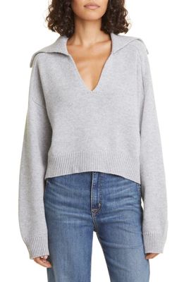 Loulou Studio Aksi Collar Crop Wool & Cashmere Polo Sweater in Grey Melange