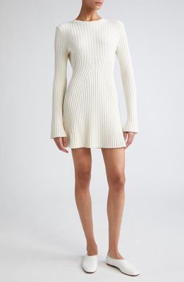 Loulou Studio Amalia Long Sleeve Cotton & Silk Blend Rib Sweater Dress in Rice Ivory