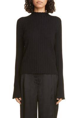 Loulou Studio Anda Merino Wool & Cashmere Blend Funnel Neck Rib Sweater in Black