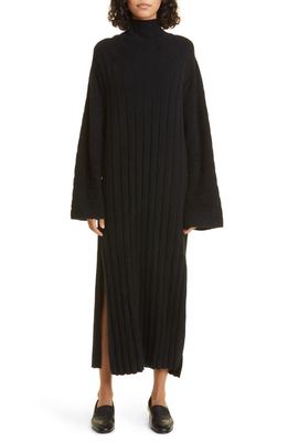 Loulou Studio Badu Long Sleeve Wool & Yak Hair Blend Rib Sweater Dress in Black