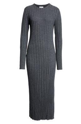 Loulou Studio Bolga Long Sleeve Merino Wool & Cashmere Blend Rib Sweater Dress in Anthracite Melange