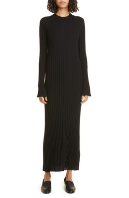 Loulou Studio Bolga Long Sleeve Merino Wool & Cashmere Blend Rib Sweater Dress in Black