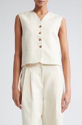 Loulou Studio Cotton & Linen Vest in Frost Ivory