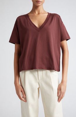 Loulou Studio Faaa V-Neck Cotton T-Shirt in Midnight Bordeaux