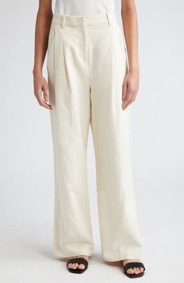 Loulou Studio Idai Pleated Cotton & Linen Wide Leg Pants in Frost Ivory