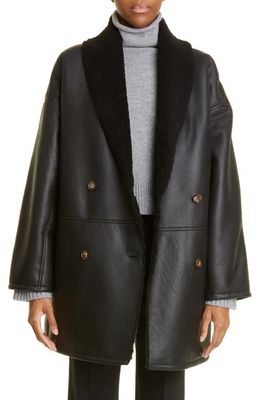 Loulou Studio Leather Coat with Genuine Shearling Lining in Black/Black