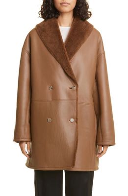 Loulou Studio Leather Coat with Genuine Shearling Lining in Brown