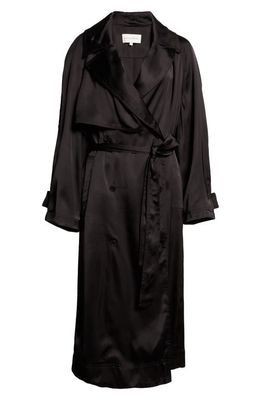 Loulou Studio Lonna Satin Trench Coat in Black