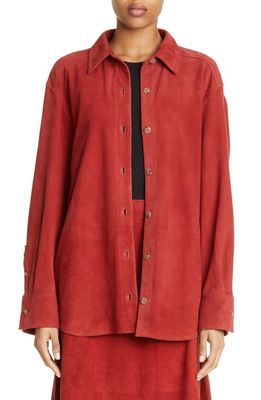 Loulou Studio Ora Suede Button-Up Shirt in Cherry