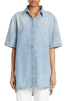 Loulou Studio Organic Cotton Denim Button-Up Shirt in Washed Light Blue