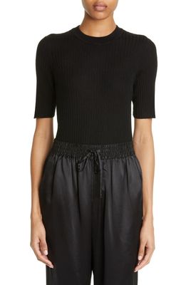 Loulou Studio Ribbed Short Sleeve Wool & Cashmere Sweater in Black