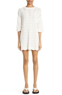 Loulou Studio Scallop Pointelle Mini Sweater Dress in Ivory