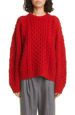 Loulou Studio Secas Cable Knit Wool & Cashmere Sweater in Cherry