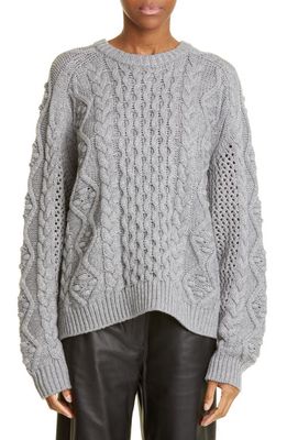 Loulou Studio Secas Cable Knit Wool & Cashmere Sweater in Grey Melange