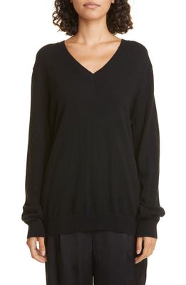 Loulou Studio Serafini Cashmere V-Neck Sweater in Black