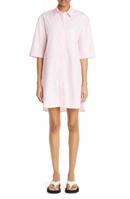 Loulou Studio Short Sleeve High-Low Cotton Poplin Shirtdress in Pink