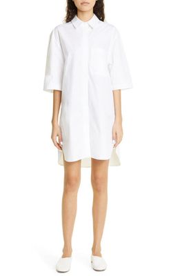 Loulou Studio Short Sleeve High-Low Cotton Poplin Shirtdress in White