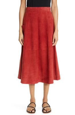 Loulou Studio Suede A-Line Midi Skirt in Cherry
