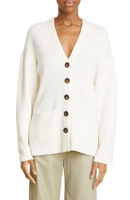 Loulou Studio V-Neck Wool & Cashmere Cardigan in Ivory