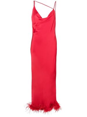 Loulou x Rue Ra feather-trim satin dress - Red