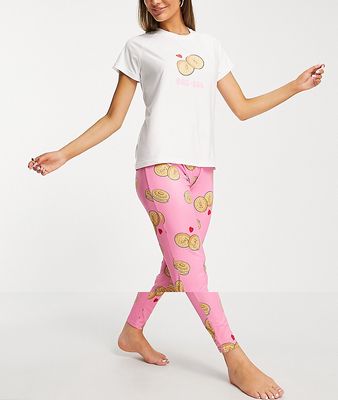 Loungeable bae-gel legging pajama set in pink and white