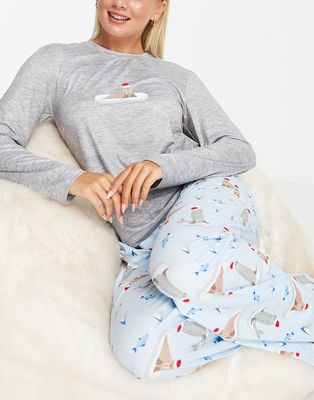 Loungeable christmas walrus pajama set in gray and blue-Blues